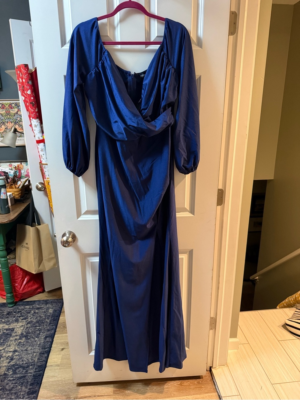 Fashion Nova Royal Blue Draped Maxi Dress